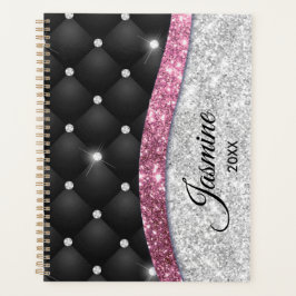 Agenda Moda giratoria purpurina plateado monograma rosa n