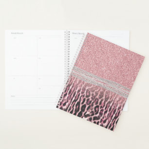 Agenda Moda Girly Pink Leopard Purpurina de impresión an