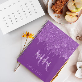 Agenda Moda Girly Purpurina púrpura goteo Monograma y nom