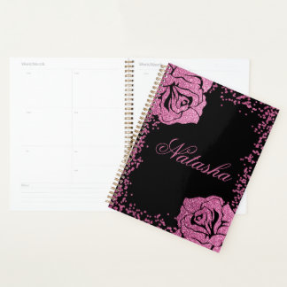 Agenda Moda Girly Purpurina Rosa Rosa Negro Personalizado