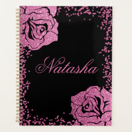 Agenda Moda Girly Purpurina Rosa Rosa Negro Personalizado