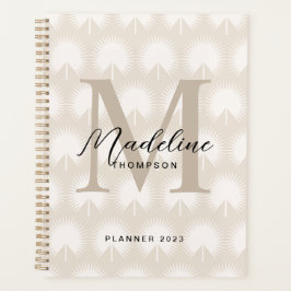 Agenda Moda minimalista Beige Anahaw Leaf Script Monogram