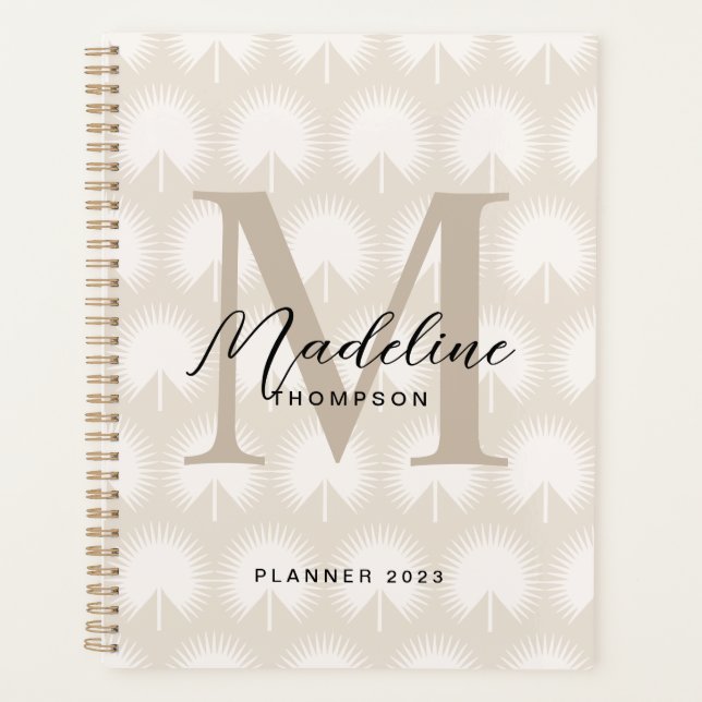 Agenda Moda minimalista Beige Anahaw Leaf Script Monogram (Anverso)
