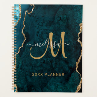 Agenda Moda Monograma de Agate Purpurina de Oro Verde azu