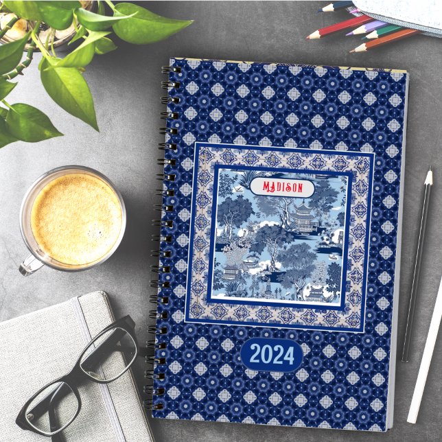 Agenda Moda Monograma de chinoiserie chinoiserie azul (Subido por el creador)