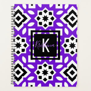 Agenda Moda Morado Negro y Blanco Geométrico Personalizad
