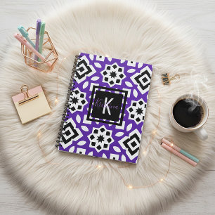 Agenda Moda Morado Negro y Blanco Geométrico Personalizad