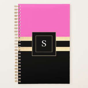 Agenda Moda negra y rosa con monograma