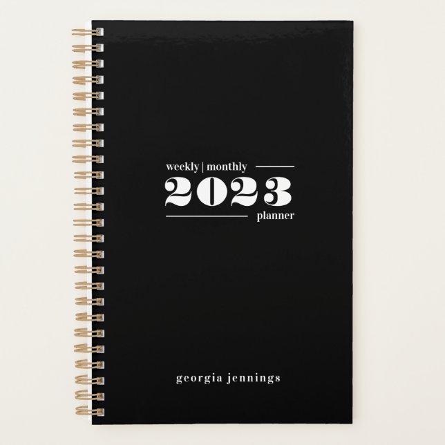 Agenda Moda Negrita Tipografía Blanca Negra Semanal Mensu (Anverso)