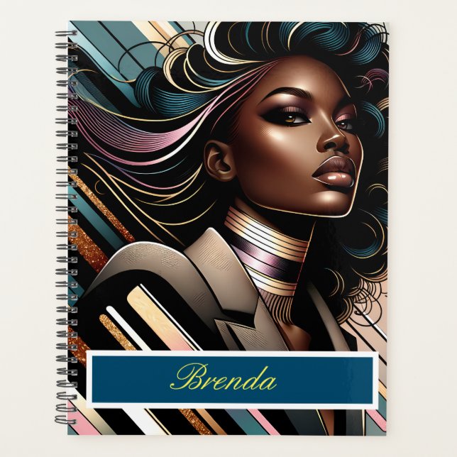 Agenda Moda planificadora personalizada afroamericana (Anverso)