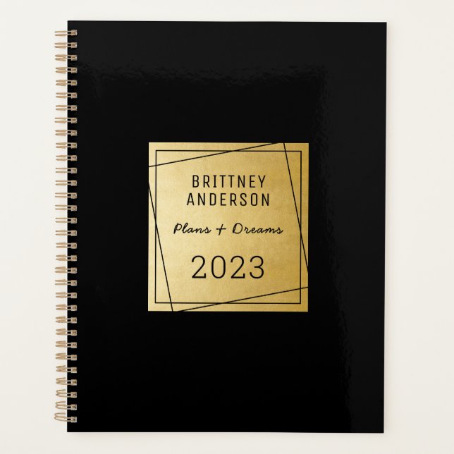 Agenda Moda profesional moderna de color negro dorado (Anverso)