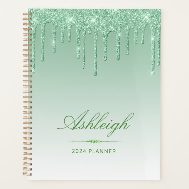 Agenda Moda Purpurina de lujo Drips Green 2024 (Anverso)