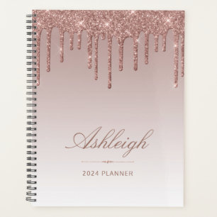 Agenda Moda Purpurina de lujo Drips Rosa Gold 2024