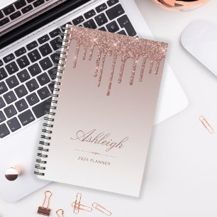Agenda Moda Purpurina de lujo Drips Rosa Gold 2024