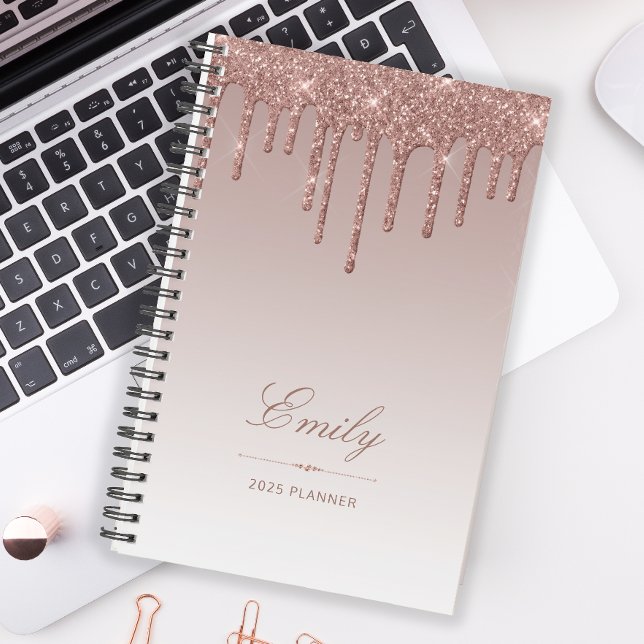 Agenda Moda Purpurina Drips Rosa Gold Personalizado 2025 (Subido por el creador)