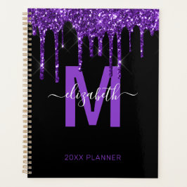 Agenda Moda Purpurina Purple Dripping Monograma Nombre 20