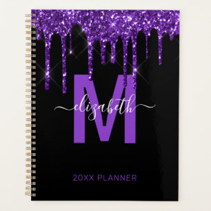 Agenda Moda Purpurina Purple Dripping Monograma Nombre 20