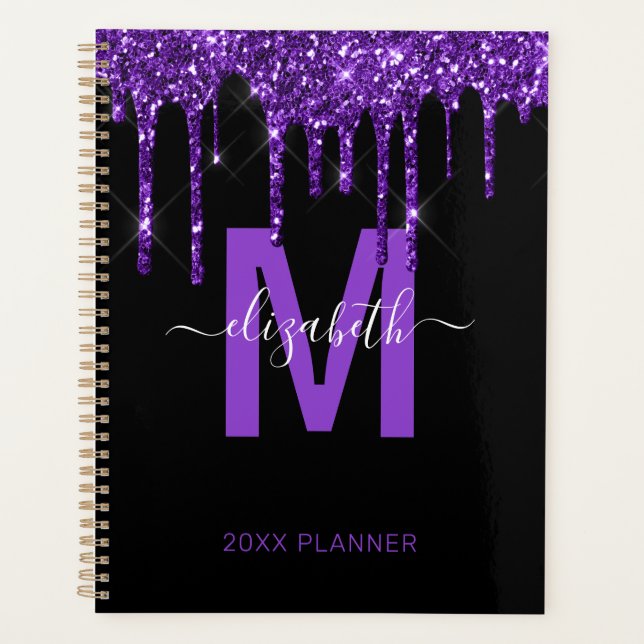 Agenda Moda Purpurina Purple Dripping Monograma Nombre 20 (Anverso)