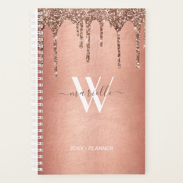 Agenda Moda Rosa de Oro Perforaciones Purpurinas Monogram (Anverso)