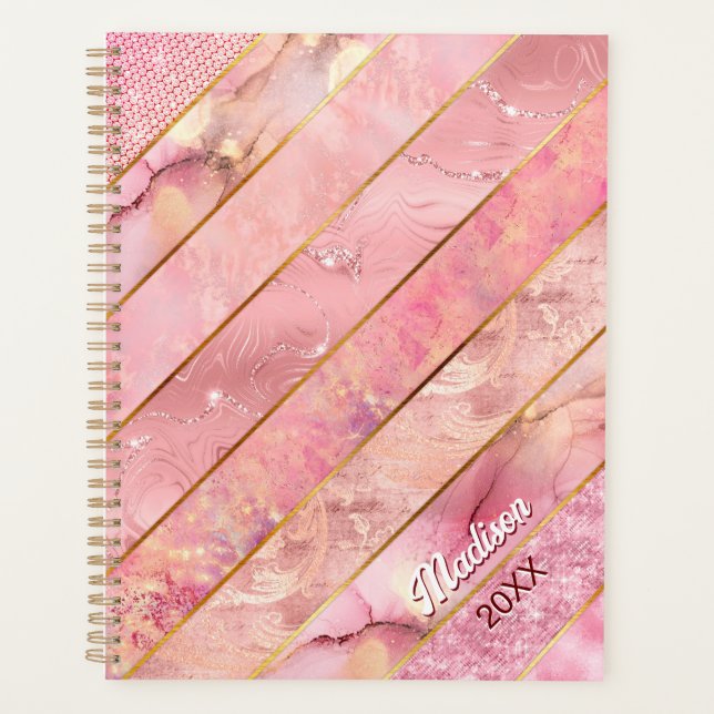 Agenda Moda rosa oro giratorio elegante geométrico (Anverso)