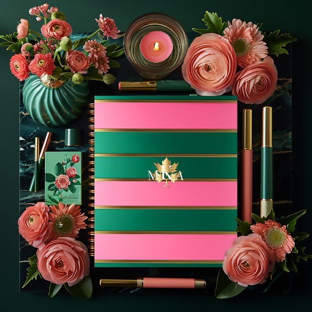 Agenda Moda rosa y rayas verdes (Chic and Stylish Pink and Green Planner/Glossy Softcover and Matter Hardcover)