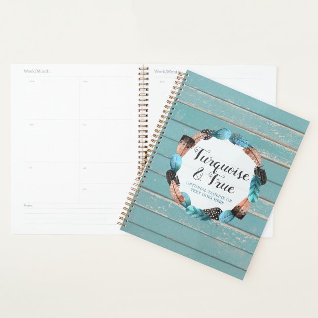 Agenda Moda Rustic Turquoise Wood & Feather Wreath Boho (Demostración)