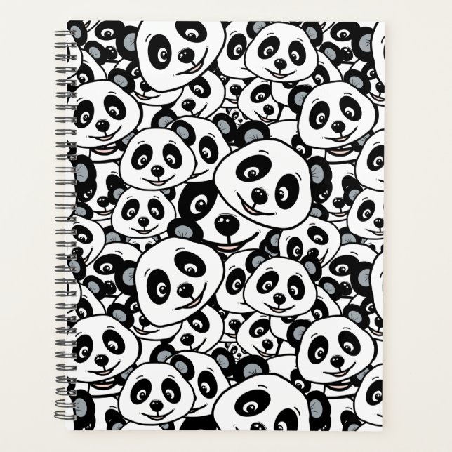 Agenda Modern Black and White Cute Panda Bear Pattern (Anverso)