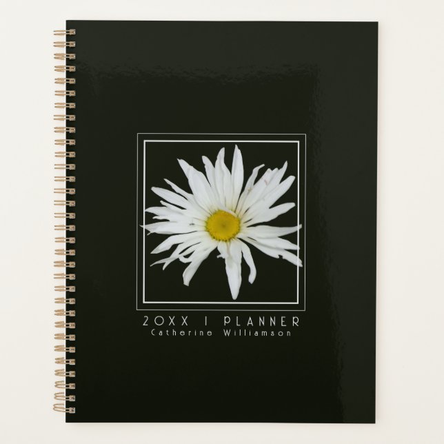 Agenda Modern Black and White Daisy Pattern Name 2026 (Anverso)