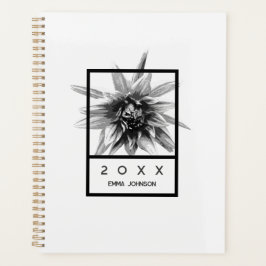 Agenda Modern Black and White Floral Name 2026