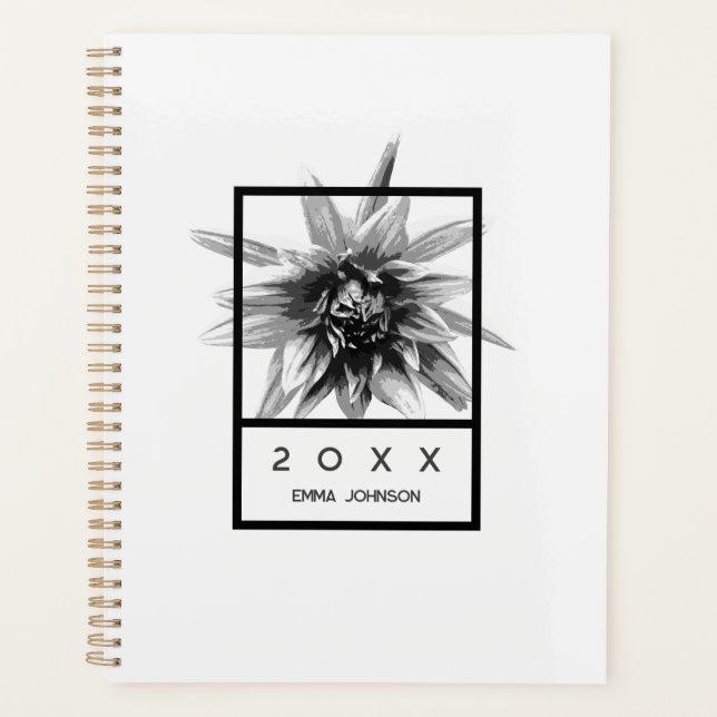 Agenda Modern Black and White Floral Name 2026 (Anverso)