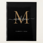 Agenda Modern Black Gold Girly Monograma Script Nombre 20<br><div class="desc">Modern Black Gold Girly Monograma Script Nombre 2024 Planner</div>