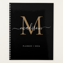 Modern Black Gold Girly Monograma Script Nombre 20