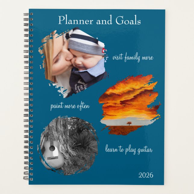 Agenda Modern Blue Custom Photo Collage Planner Goals (Anverso)