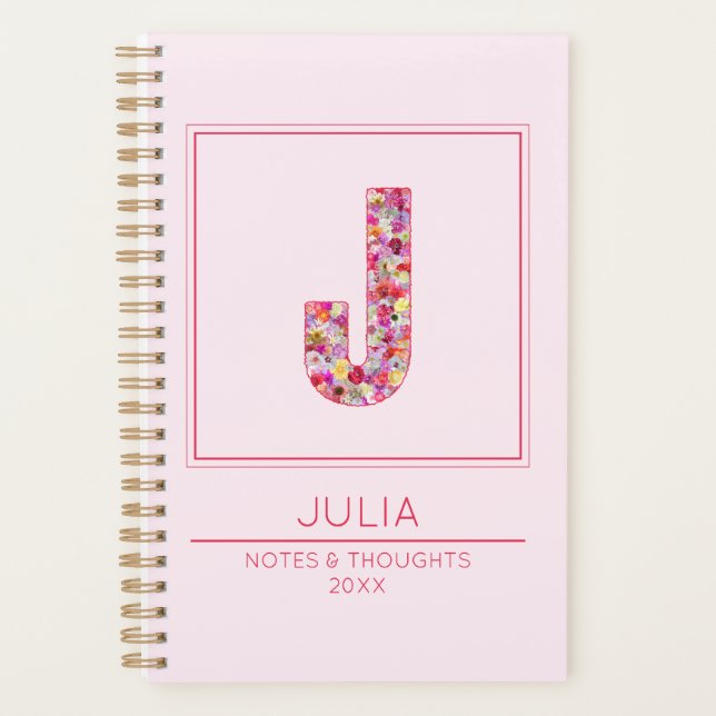 Agenda Modern Blush Pink Floral Monogram Letter J (Anverso)