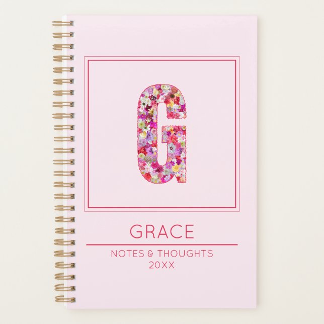 Agenda Modern Blush Pink Girly Floral Monogram Letter G (Anverso)