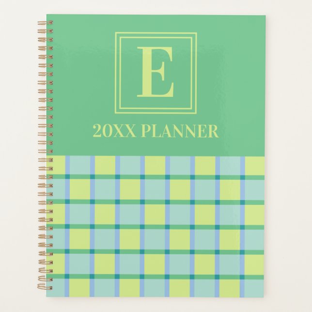 Agenda Modern Checker Blue Green Lime Custom Monogram (Anverso)