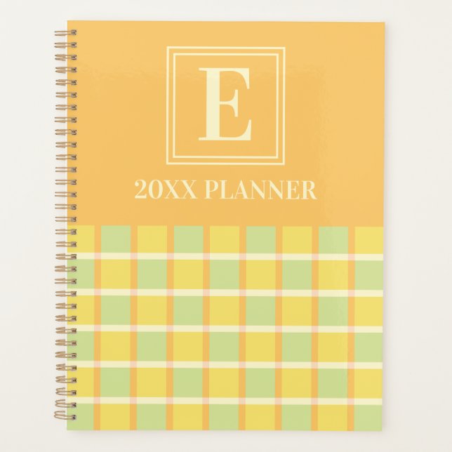 Agenda Modern Checker Green Yellow Orange Custom Monogram (Anverso)