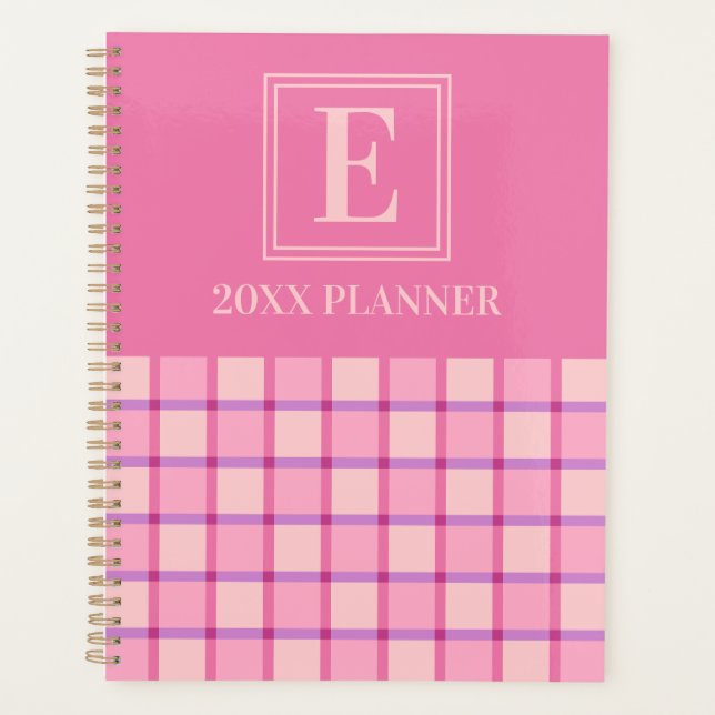 Agenda Modern Checker Pink Purple Custom Monogram (Anverso)