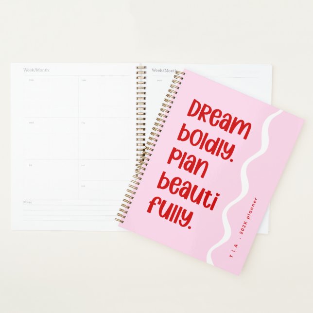 Agenda Modern Cute Inspiration Pink and Red Monogram Year (Demostración)