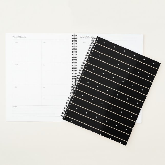Agenda Modern Dark Gothic Pinstripe Lines And Polka Dots  (Demostración)