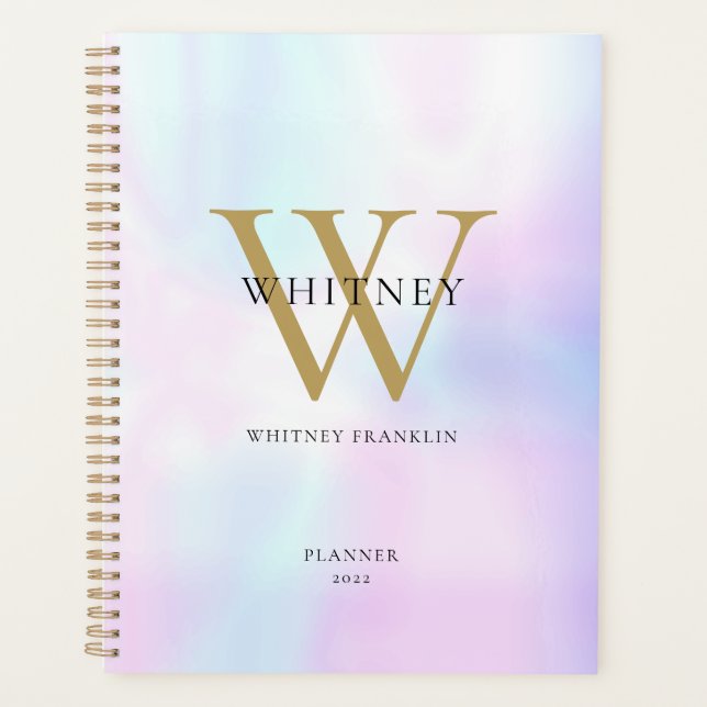 Agenda Modern Elegant Holographic Gold Monograma 2023 (Anverso)