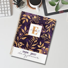 Agenda Modern Elegant Purple and Gold Floral Botanical