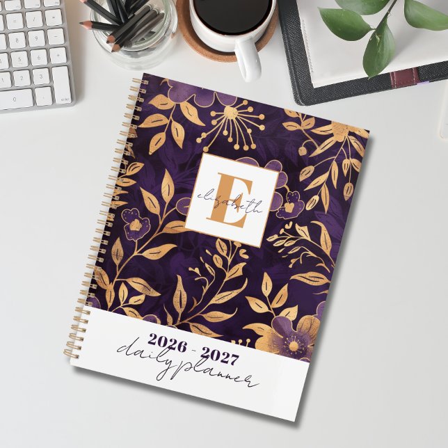 Agenda Modern Elegant Purple and Gold Floral Botanical (Subido por el creador)