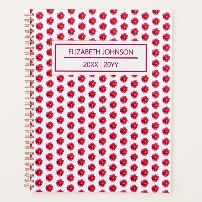 Agenda Modern Floral Red Dahlia Pattern Weekly Daily Name (Anverso)
