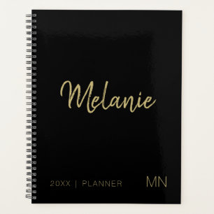Agenda Modern Gold Black Elegant Monograma 2023 Planner