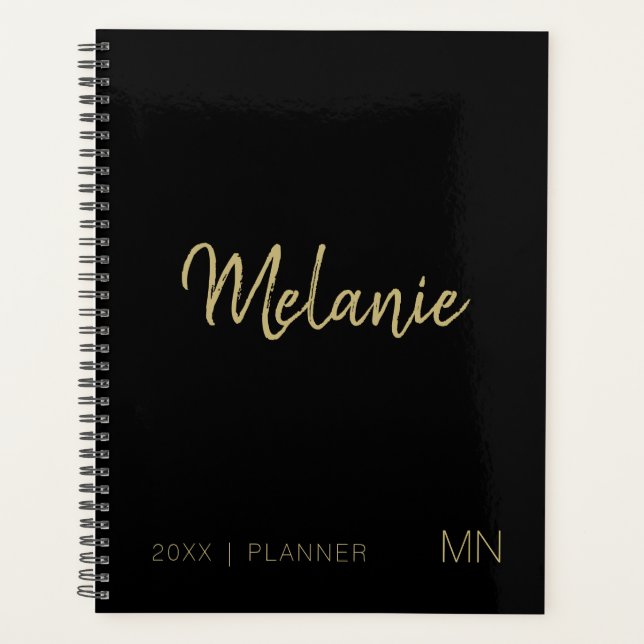 Agenda Modern Gold Black Elegant Monograma 2023 Planner (Anverso)