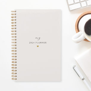 Agenda Modern Gold Heart Custom Name and Year 2024