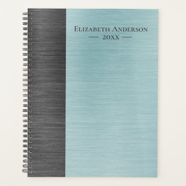 Agenda Modern Monogram Name Brushed Metal Daily Planner (Anverso)