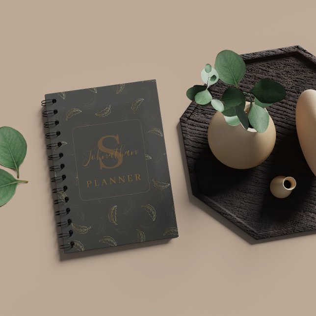 Agenda Modern Monogram Negocios Negro - Oro (Modern Monogram Business Black - Gold Planner)
