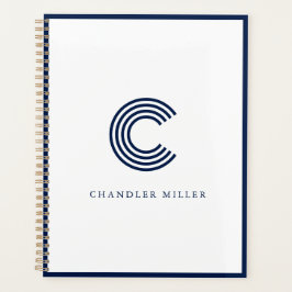 Agenda Modern Navy Blue Border Custom Stationery